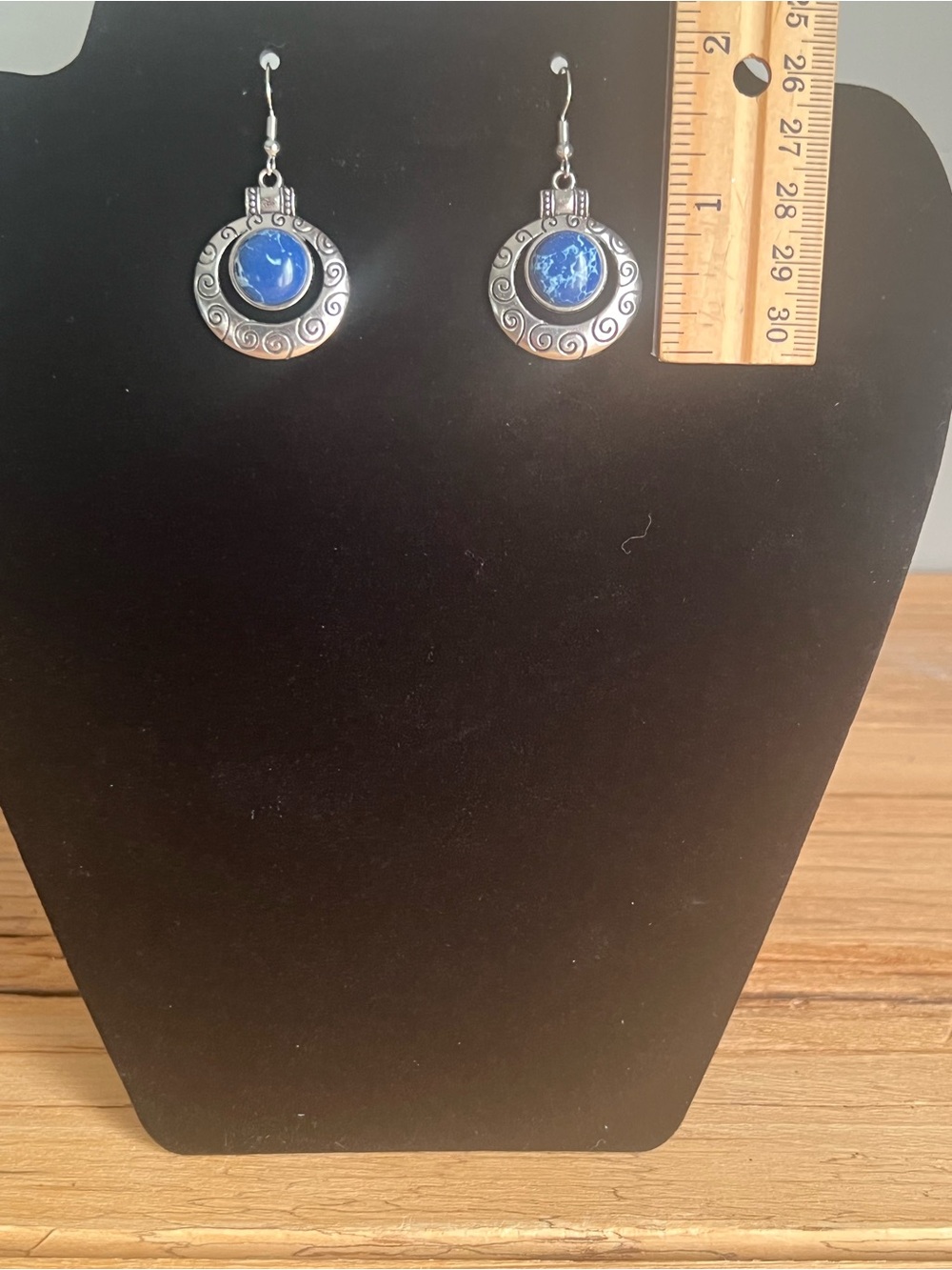 Silver-Tone Blue Stone Dangle Earrings-New - Picture 4 of 4